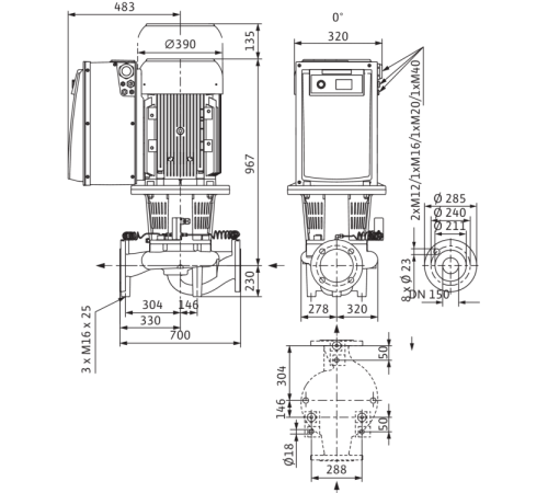 Циркуляционный насос с сухим ротором в исполнении Inline с фланцевым соединением Wilo CronoLine-IL-E 150/260-18,5/4 2153686,2144281