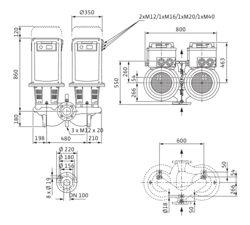 Циркуляционный насос с сухим ротором в исполнении Inline с фланцевым соединением Wilo CronoTwin-DL-E 100/270-11/4-R1 2153890,2114695