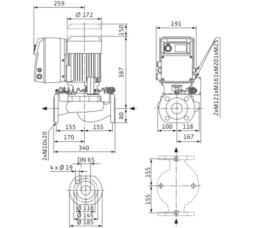 Циркуляционный насос с сухим ротором в исполнении Inline Wilo VeroLine-IP-E 65/115-1,5/2 2158824,2144268
