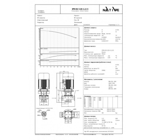 Циркуляционный насос Wilo Native IPN 65/120-2,2/2 2474261