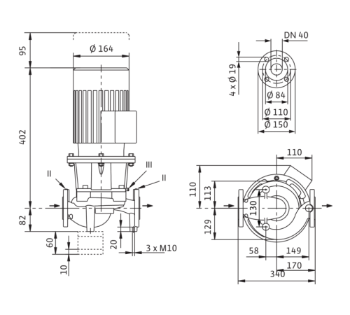 Циркуляционный насос с сухим ротором в исполнении Inline с фланцевым соединением Wilo CronoLine-IL 40/150-0,37/4 2786163,2088318