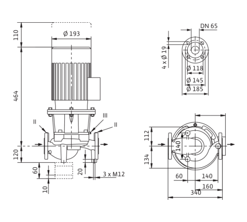 Циркуляционный насос с сухим ротором в исполнении Inline с фланцевым соединением Wilo CronoLine-IL 65/140-1,1/4 2786170,2142042