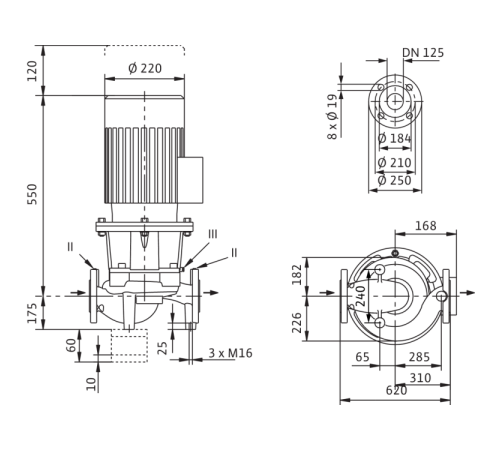 Циркуляционный насос с сухим ротором в исполнении Inline с фланцевым соединением Wilo CronoLine-IL 125/160-3/4 2786181,2120794