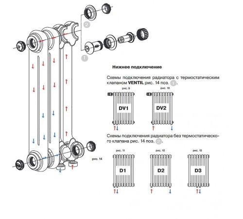 Стальной трубчатый радиатор RIFAR TUBOG TUB 2180 - 6 секций DV1 (Титан) (РИФАР)