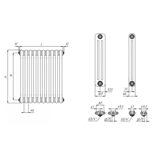 Стальной трубчатый радиатор RIFAR TUBOG TUB 3037 DV1 30 секций