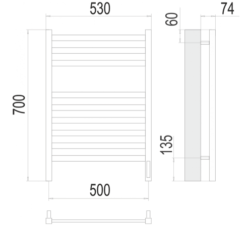 Енисей П9 500х700  электро (sensor quick touch) Полотенцесушитель TERMINUS