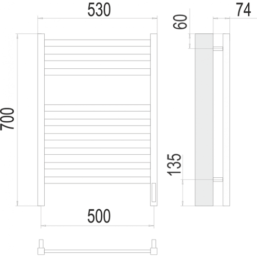 Енисей П9 500х700  электро (sensor quick touch) Полотенцесушитель TERMINUS
