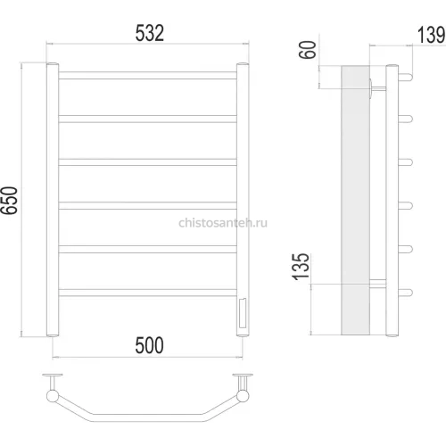 Виктория П6 500х650 Электро (quick touch) Полотенцесушитель TERMINUS