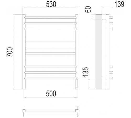 Соренто П9 500х700 электро (sensor quick touch) Полотенцесушитель TERMINUS