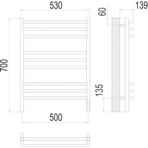 Соренто П9 500х700 электро (sensor quick touch) Полотенцесушитель TERMINUS