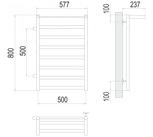 Хендрикс П8 500х800 бп500 слева Полотенцесушитель TERMINUS
