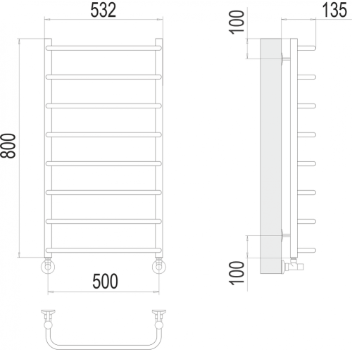 Стандарт П8 500х800  Полотенцесушитель TERMINUS