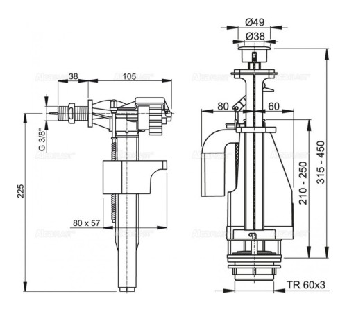 Выпускной комплект с двойной кнопкой А15 3/8", боковой Alcaplast SA08 Выпускной комплект с двойной кнопкой А15 3/8", боковой Alcaplast SA08