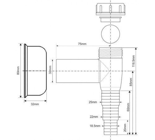 Адаптер для подключения слива бытовой техники с обратным клапаном и отражателем McAlpine WMV-32WH