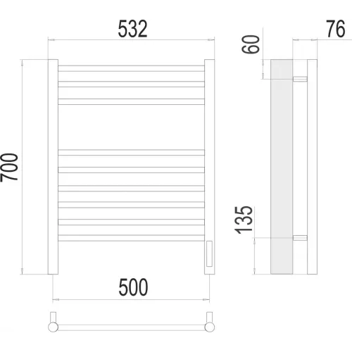 Аврора П9 500х700 электро (sensor quick touch) Полотенцесушитель TERMINUS