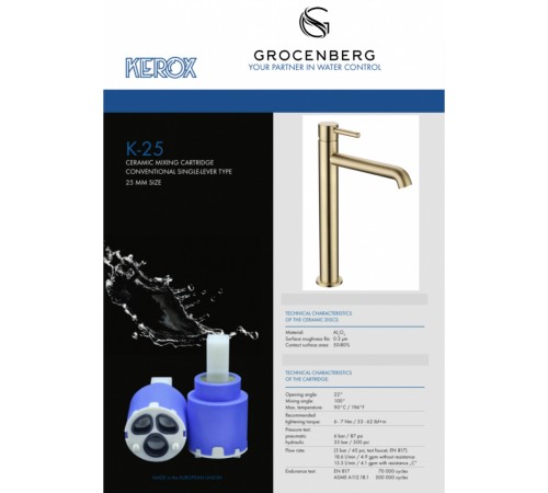 Смеситель для раковины Высокий Grocenberg GB3029MG Матовое золото