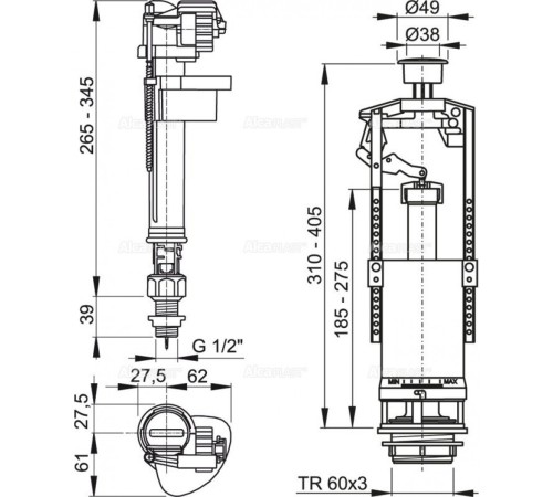 Выпускной комплект со стоп кнопкой и металлической резьбой А18 1/2", нижний Alcaplast SA2000SK Выпускной комплект со стоп кнопкой и металлической резьбой А18 1/2", нижний Alcaplast SA2000SK