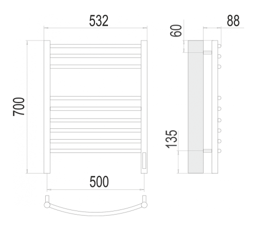 Классик П9 500х700 электро (sensor quick touch) Полотенцесушитель TERMINUS