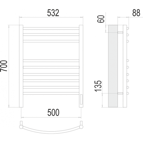 Классик П9 500х700 электро (sensor quick touch) Полотенцесушитель TERMINUS