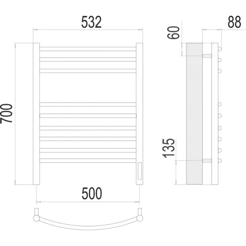 Классик П9 500х700 электро (sensor quick touch) Полотенцесушитель TERMINUS