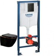 Комплект Инсталляция GROHE Rapid SL с черной матовой кнопкой + Унитаз подвесной Ancona Black Z19-15B Zandini