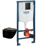 Комплект Инсталляция GROHE Rapid SL с черной матовой кнопкой + Унитаз подвесной Ancona Black Z19-15B Zandini