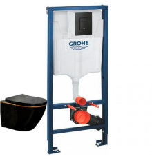 Комплект Инсталляция GROHE Rapid SL с черной матовой кнопкой + Унитаз подвесной Ancona Black Z19-15B Zandini