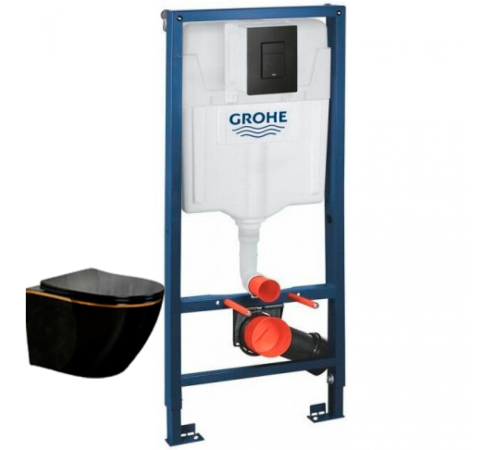 Комплект Инсталляция GROHE Rapid SL с черной матовой кнопкой + Унитаз подвесной Ancona Black Z19-15B Zandini Комплект Инсталляция GROHE Rapid SL с черной матовой кнопкой + Унитаз подвесной Ancona Black Z19-15B Zandini