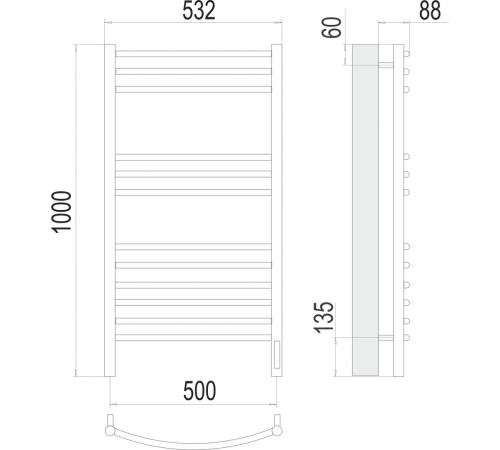 Классик П12 500х1000 электро (sensor quick touch) Полотенцесушитель TERMINUS