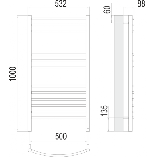 Классик П12 500х1000 электро (sensor quick touch) Полотенцесушитель TERMINUS
