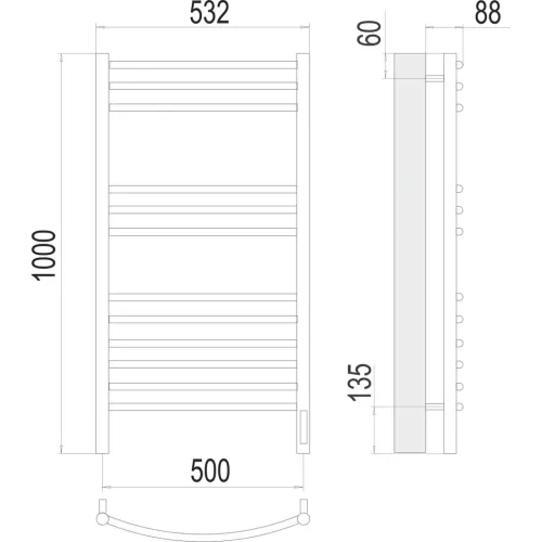 Классик П12 500х1000 электро (sensor quick touch) Полотенцесушитель TERMINUS