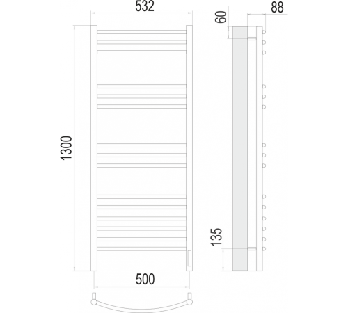 Классик П15 500х1300 электро (sensor quick touch) Полотенцесушитель TERMINUS