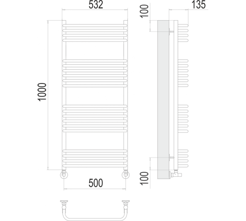 Стандарт П20 500х1000 Полотенцесушитель TERMINUS