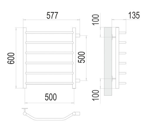 Виктория П6 500х600 бп500 Полотенцесушитель TERMINUS