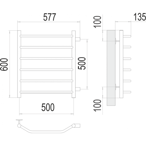 Виктория П6 500х600 бп500 Полотенцесушитель TERMINUS