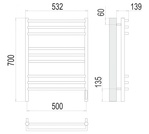 Прато П9 500х700 электро (sensor quick touch) Полотенцесушитель TERMINUS