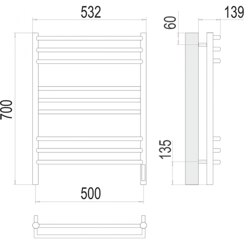 Прато П9 500х700 электро (sensor quick touch) Полотенцесушитель TERMINUS