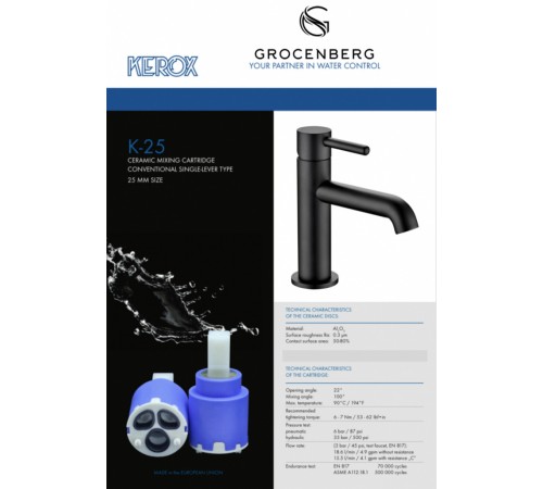 Смеситель для раковины стандартный Grocenberg GB2099BL Чёрный матовый