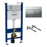Инсталляция для унитазов Geberit Duofix Alpha (458.233.00.1) со смывным бачком и с квадратной кнопкой смыва Хром (геберит)