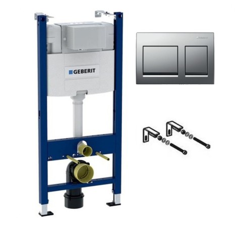 Инсталляция для унитазов Geberit Duofix Alpha (458.233.00.1) со смывным бачком и с квадратной кнопкой смыва Хром (геберит) Инсталляция для унитазов Geberit Duofix Alpha (458.233.00.1) со смывным бачком и с квадратной кнопкой смыва Хром (геберит)