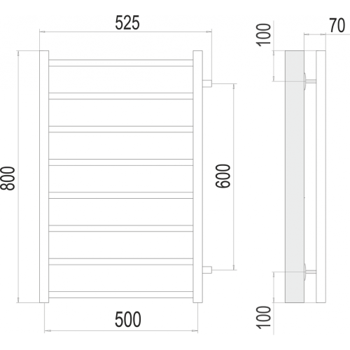 Вега П8 500х800 бп600 Полотенцесушитель TERMINUS