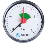 Манометр аксиальный 63 мм 1/4" с указателем предела, 0-4 бар STOUT