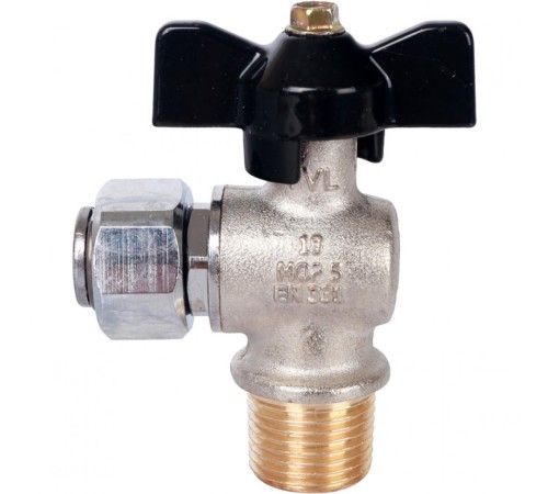 Кран шаровой с накидной гайкой угловой НР 1/2x1/2 с накидной гайкой, ручка бабочка Stout