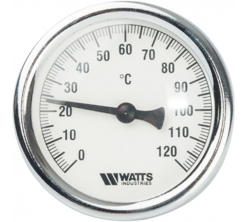 Термометр биметаллический 63 мм 1/2", 120°C с погружной гильзой 75 мм Watts F+R801 OR Термометр биметаллический 63 мм 1/2", 120°C с погружной гильзой 75 мм Watts F+R801 OR
