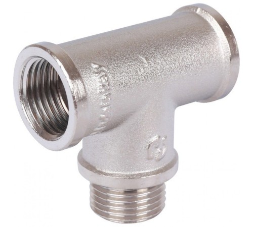 Тройник латунный ВНВ 1/2"x1/2"x1/2", никелированный Stout (Стоут)