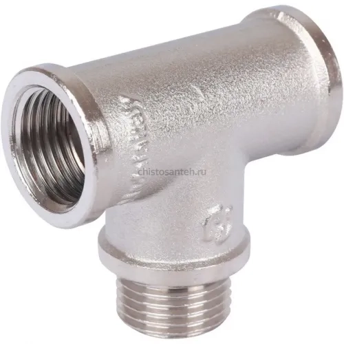 Тройник латунный ВНВ 1/2"x1/2"x1/2", никелированный Stout (Стоут)