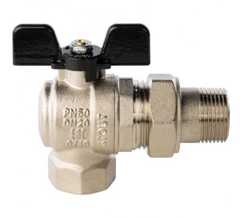 Кран шаровой полнопроходной угловой ВР/НР 3/4" американка, ручка бабочка Stout