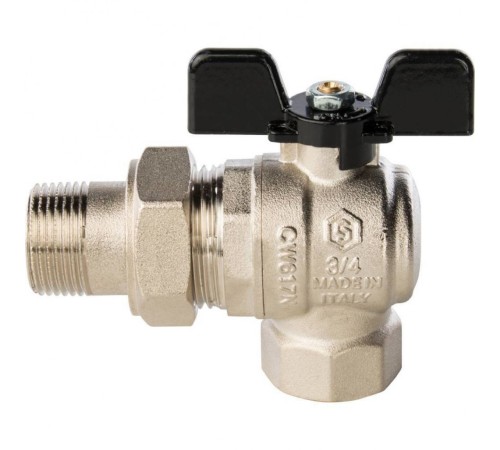 Кран шаровой полнопроходной угловой ВР/НР 3/4" американка, ручка бабочка Stout
