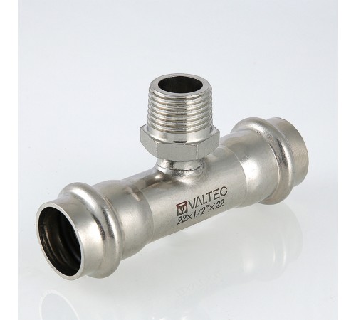 Пресс-тройник с наружной резьбой 18 х 1/2" х 18 мм из нержавеющей стали VTi.933.I.180418 VALTEC (ВАЛТЕК)