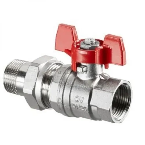Кран шаровый 1" НГ с американкой маховик из алюминия Optibal Oventrop